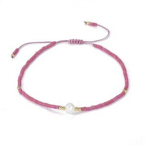 Handcrafted Real Freshwater Pearl Camellia Rose Japanese Glass Beads Bracelet